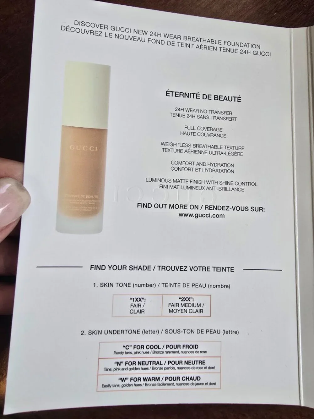 Gucci Eternite de Beaute Foundation Sample Card 4 Shades Fair Light Blister New